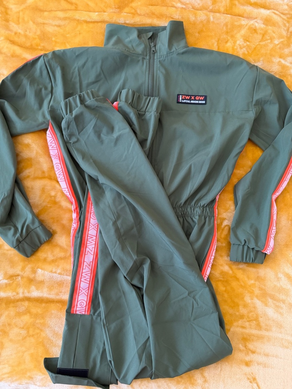Zumba Fitness Olive Green Jumpsuit with Orange Trim